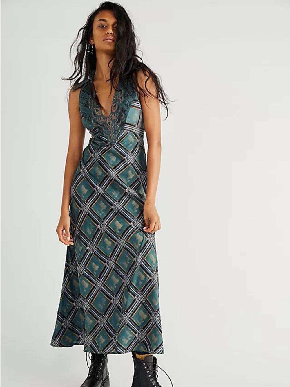 Free people Lana printed midi dress embroidered size 8
